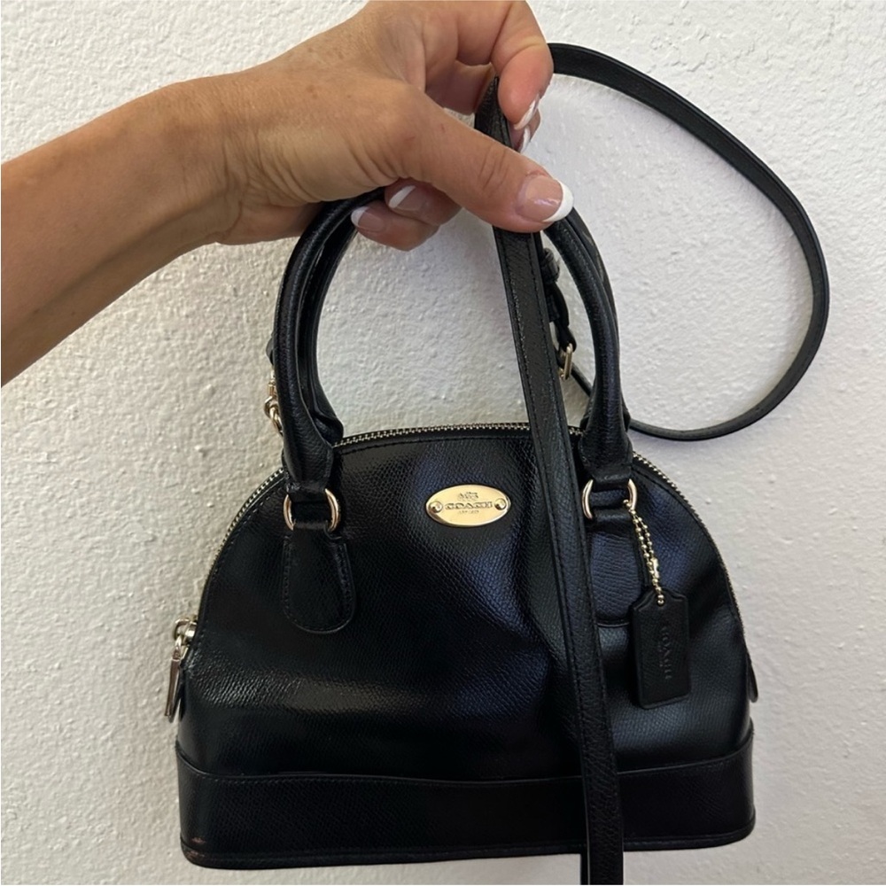 Coach Mini Dome Leather
Crossbody Satchel Bag in Black with Gold Accents
